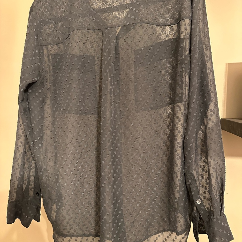 Madewell button up Blouse Long Sleeves Gray Ice Leaf Blouse Top Sheer S #39 - Picture 4 of 6